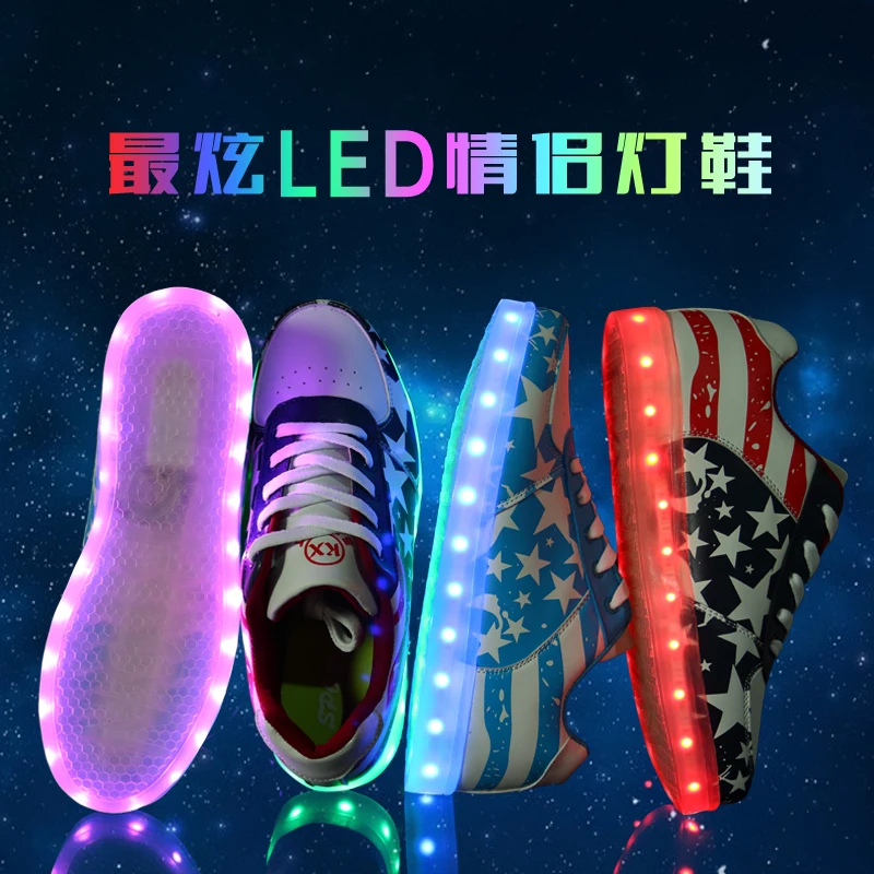 2017 Luminous Flag Light Up LED Shoes Fashion Men Superstar Glowing Chaussure Led Unisex Lovers Casual Flash Lumineuse For Adult | Обувь