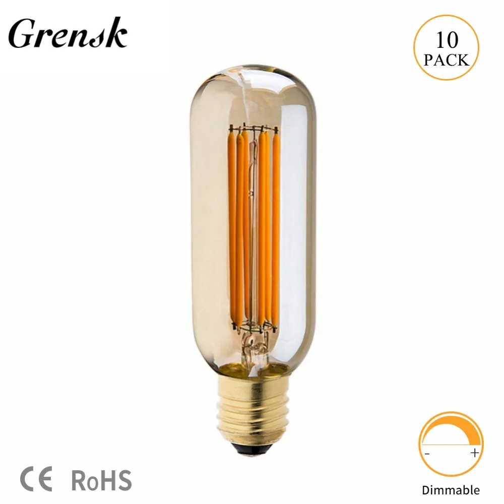 

Grensk LED Bulb Gold Tint 6W T45 Tubular Shape Vintage LED Lamp Long Filament Bulb Super Warm 2200K E26 E27 Base Lamps Dimmable