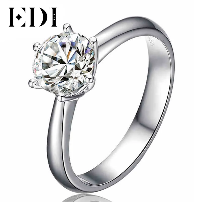 EDI Solitaire Moissanite романтическое кольцо Алиса 14 к белое золото 1Ct искусственный бриллиант свадебное обручальное кольцо для женщин ювелирные изделия