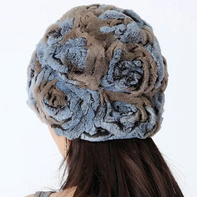 Женская Зимняя Вязаная Шапка бини из натурального кролика Рекс VK1146|hat cycling|hats big