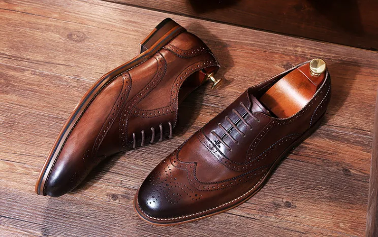 

Туфли мужские классические в английском стиле, резные, на шнуровке, повседневные оксфорды, броги, стиль ретро, ручная работа
