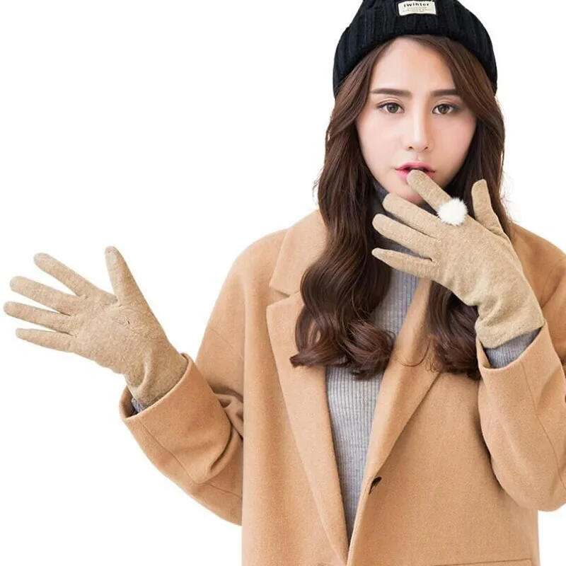 SUOGRY Wool Gloves Mittens for Women Smartphone use Winter Warm Knitted Fashion Gloves Black Pink Gray Khaki Ladies Brand Gloves