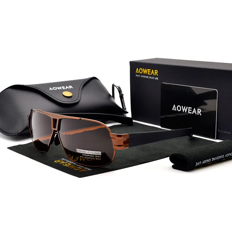 AOWEAR, крутые мужские солнцезащитные очки, поляризационные, для мужчин, сплав, синее покрытие, зеркальное покрытие, для вождения, солнцезащитные очки, Роскошные, UV400, оттенки, очки для мужчин