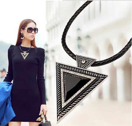 Винтажное ожерелье со стразами с цепочкой из кожи|statement necklace|rhinestone necklacenecklaces &