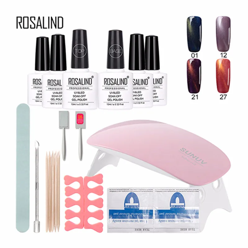 Rosalind 10 мл * 4 шт. Гель лак для ногтей с эффектом кошачий глаз + Базовое покрытие и