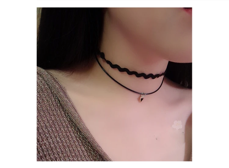 Оптовая продажа модное женское кожаное ожерелье с треугольником и волной