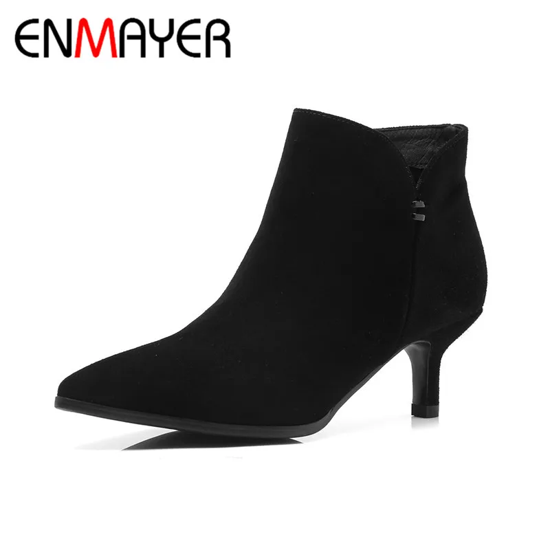 

ENMAYER Woman Autuman/Winter Boots Black Nude Ankle Boots Pointed Toe Thin Heels Shoes Woman Outside Party Wedding Boots CY051