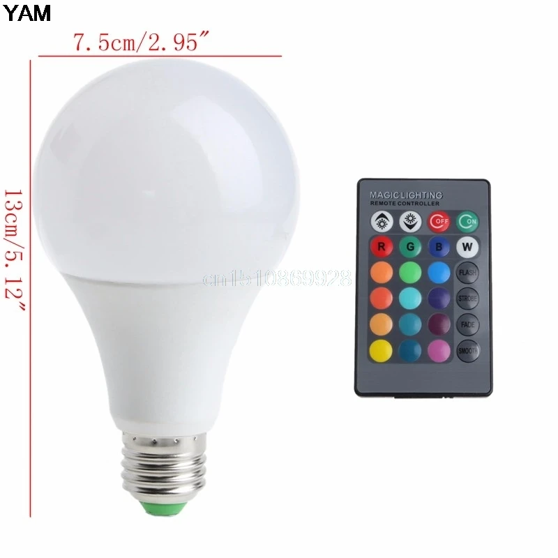 

Wireless Remote Control 85-265V E27 LED 20W RGB Changing Light Bulb 16 Colors