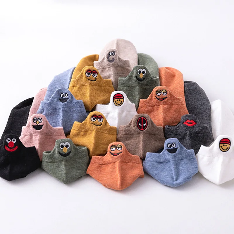 Летние хлопковые женские лодочные носки с вышивкой креативные повседневные со