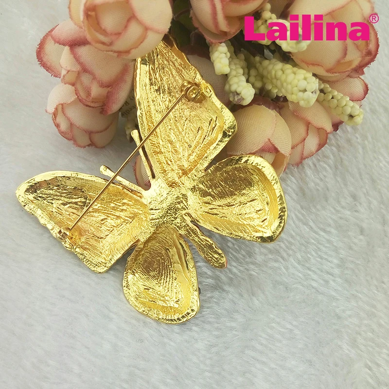 100 шт./лот золотые Тоны черные и желтые бабочки броши со стразами заколки брошь в