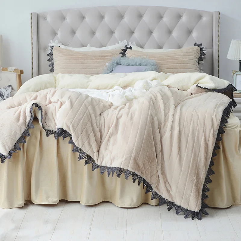 Комплект постельного белья с кроличьим мехом зимние кашемировые плотные