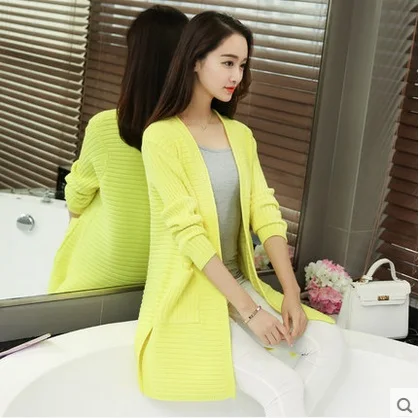 Женский трикотажный кардиган с длинным рукавом и v-образным вырезом Корейская