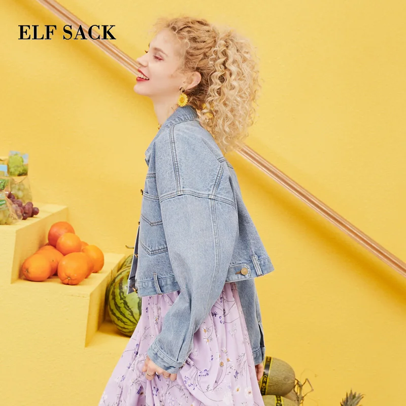 Женские хлопковые куртки ELFSACK однотонные однобортные свободные в клетку на весну