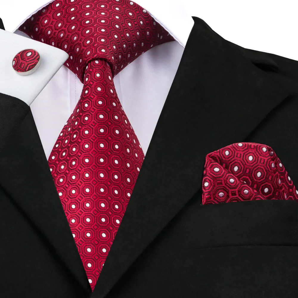 

2016 Fashion Red White Novelty Tie Hanky Cufflinks Silk Necktie Ties For Men Formal Business Wedding Party C-1018