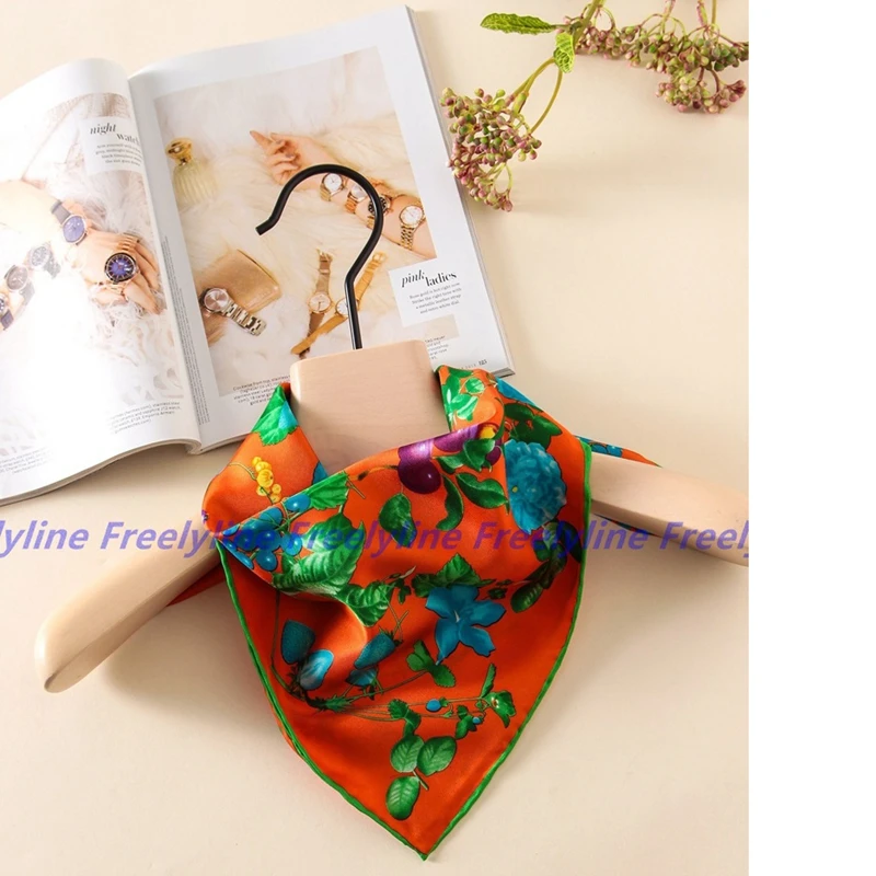 Цветочный принт 100% шелковый шарф шейный платок бандана женские маленькие