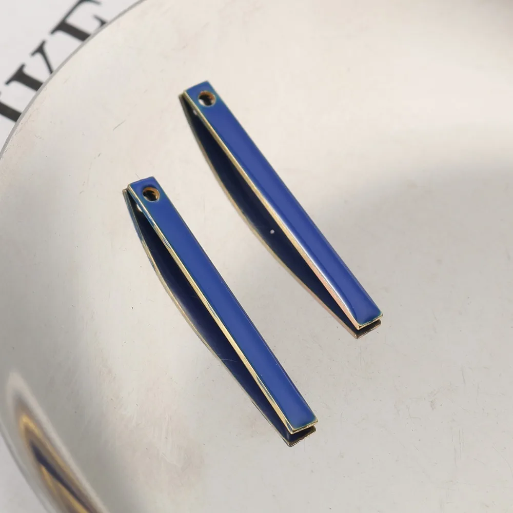 DoreenBeads, Модная медная эмалированная Подвеска со стразами, прямоугольная, латунная, красочная, ювелирная, сделай сам, Подвески 28 мм x 3 мм, 5 шт