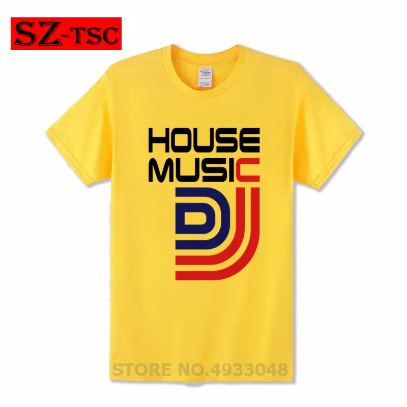 Футболка мужская с круглым вырезом хлопок принтом надписью House Music DJ модная