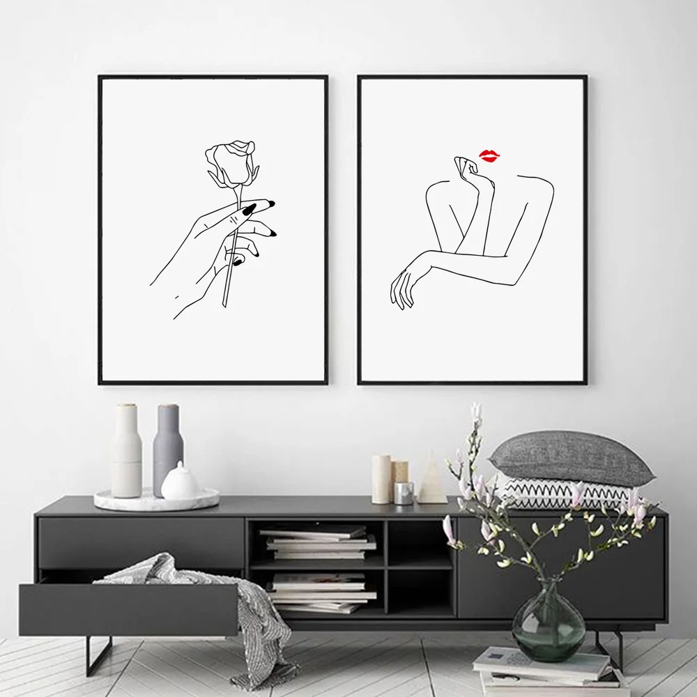 Абстрактные женские линии тела ручной цветок настенная живопись холст