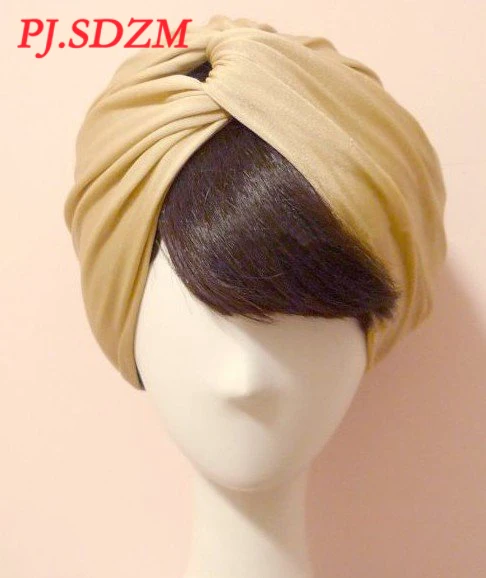 

Горячая Распродажа, однотонная повязка на голову в стиле ретро, Женский высококачественный головной платок, тюрбан, мусульманские бежевые ...