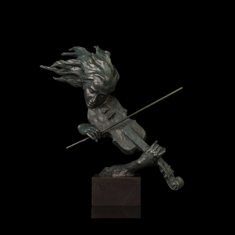 ATLIE BRONZES Современная работа женщина играть скрипка бюст статуя Женская бронзовая