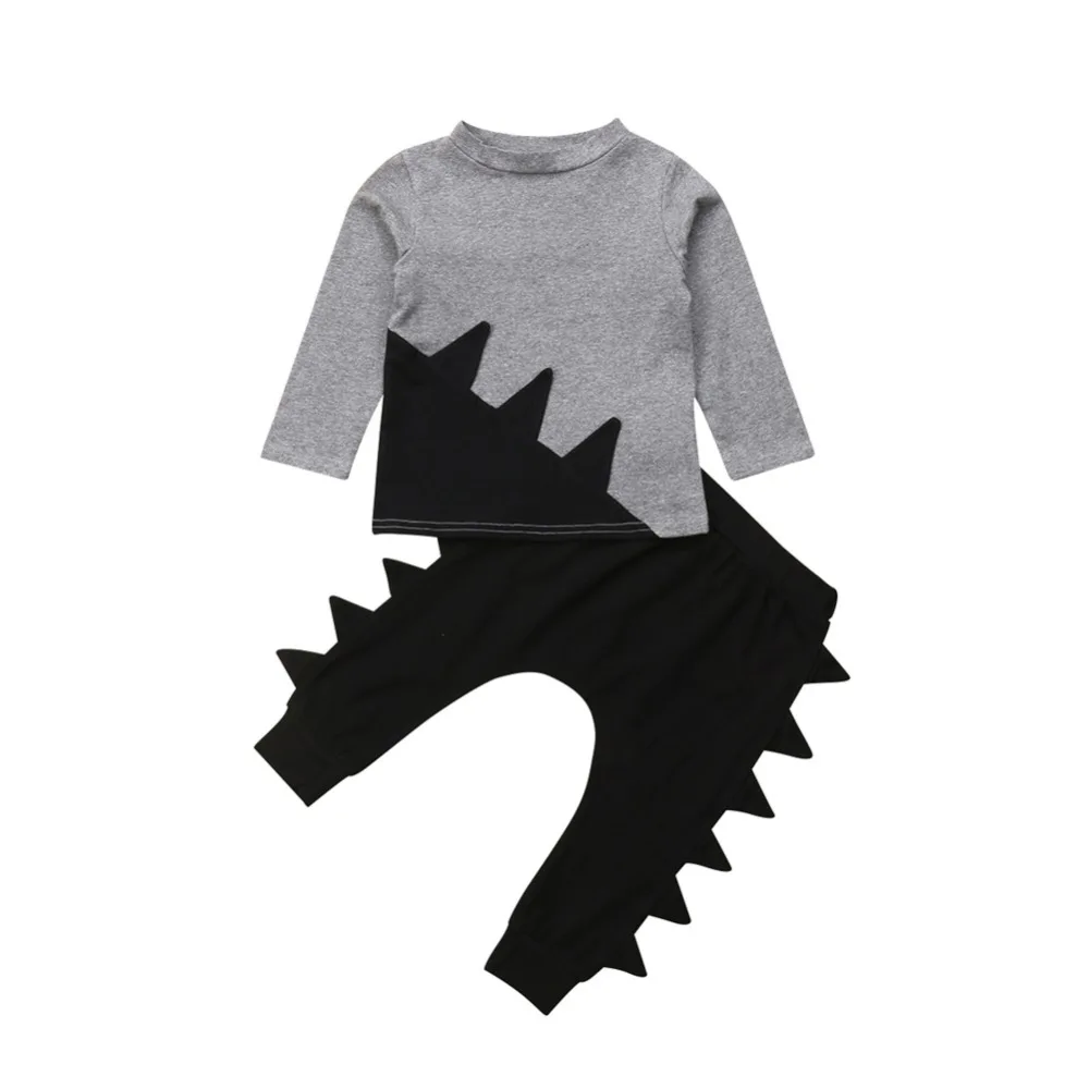 

Baby Boy Clothes Set Dinosaur Clothes Gray Long Sleeve Top Black Pants 2PCS Bebe Boy Sport Casual Clothing Set