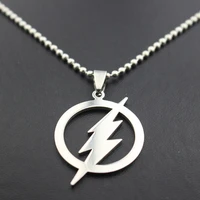 10 stainless steel flash lightning symbol logo necklace geometric round movie superhero lightning sign natural weather necklace