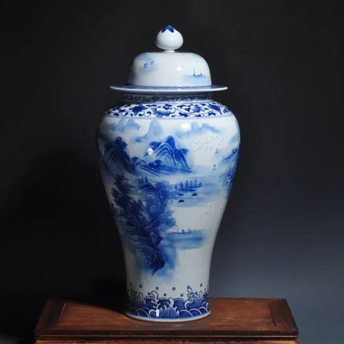 Античная ручная роспись синий и белый фарфор банку вообще Jingdezhen керамическая ваза для цветов украшения