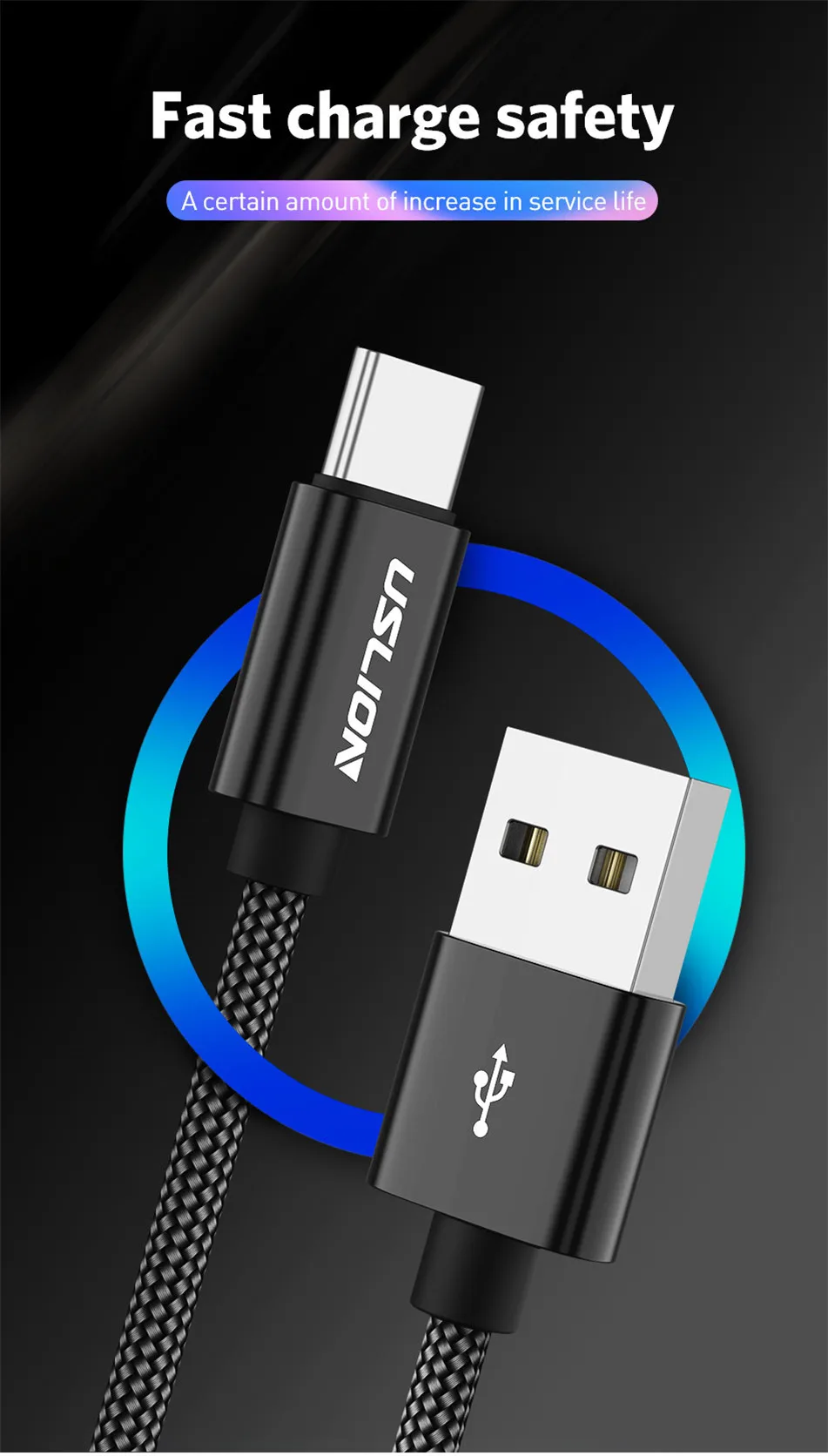 USLION USB C кабель для huawei mate 20 Pro samsung S9 S8 usb type C кабель передачи данных для быстрой зарядки для Xiaomi Mi8 SE Oneplus 6 5T