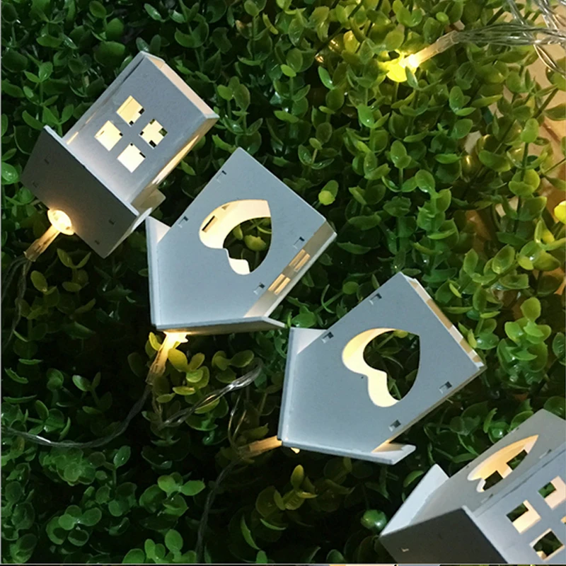 Battery Operated Wooden Home Decoration Deer Star Tree Heart Lighting 10 LED Wood Birdhouse Lights Christmas house style Light | Освещение