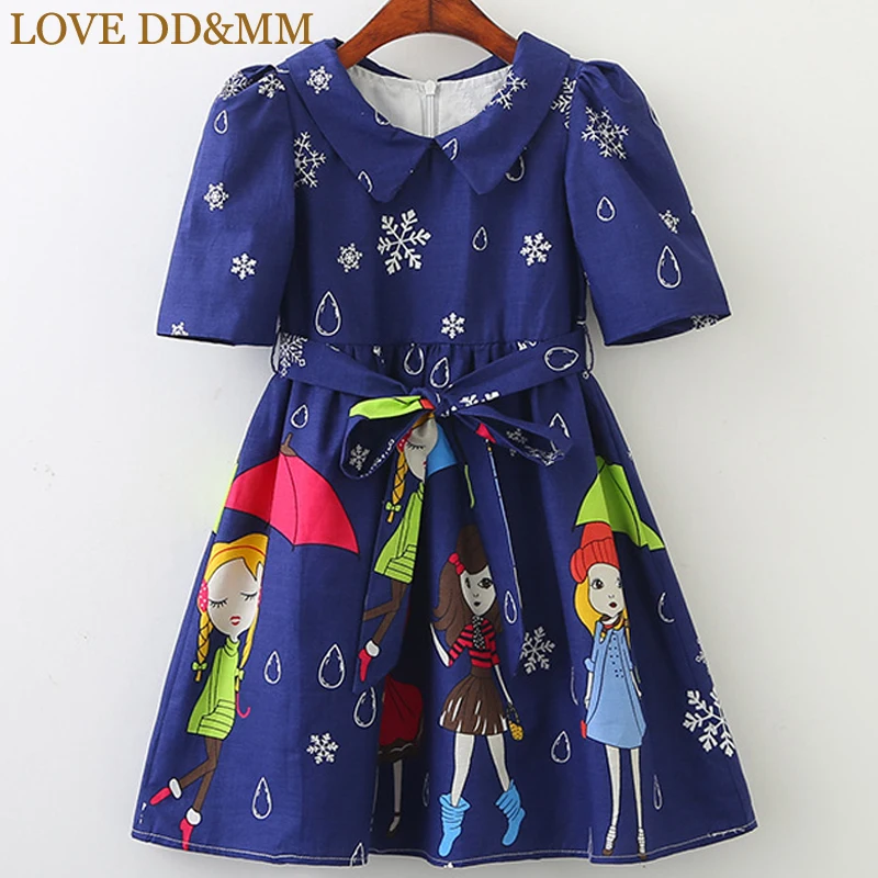 Платья для девочек с надписью «LOVE DD& MM» Новинка года, Модное детское платье с короткими рукавами и маленьким воротником для девочек Милая одежда