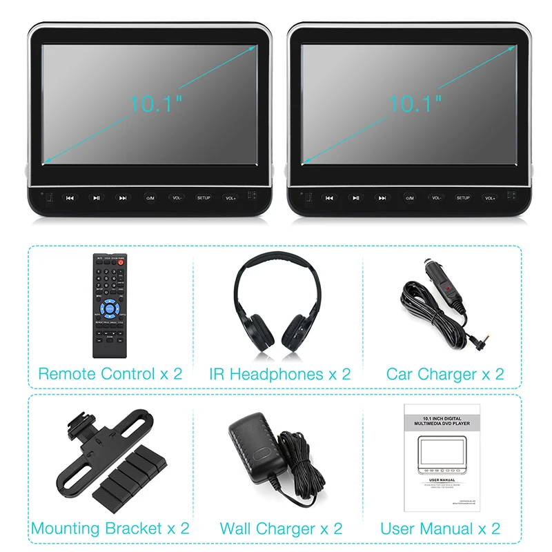 Оптовая продажа 2 шт./лот 10 1 ''Автомобильный подголовник dvd плеер USB/SD/HDMI/FM HD