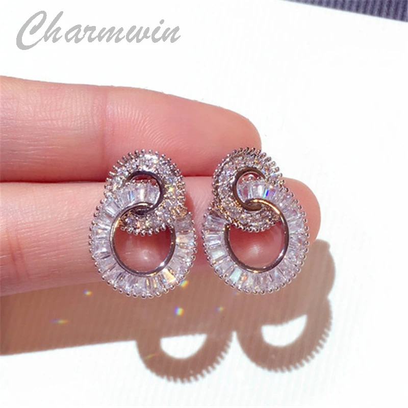 Женские серьги гвоздики Charmwin модные украшения из кубического циркония PE1693|stud
