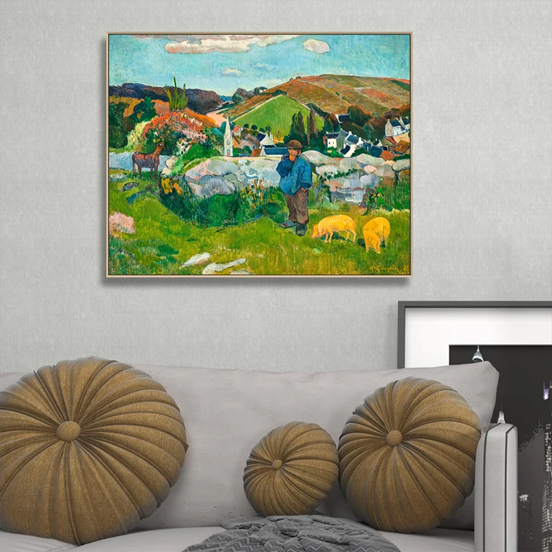 

Paul Gauguin The Swineherd Brittany Canvas Print Painting Poster Art Wall Pictures for Living Room Home Decor Wall Decor
