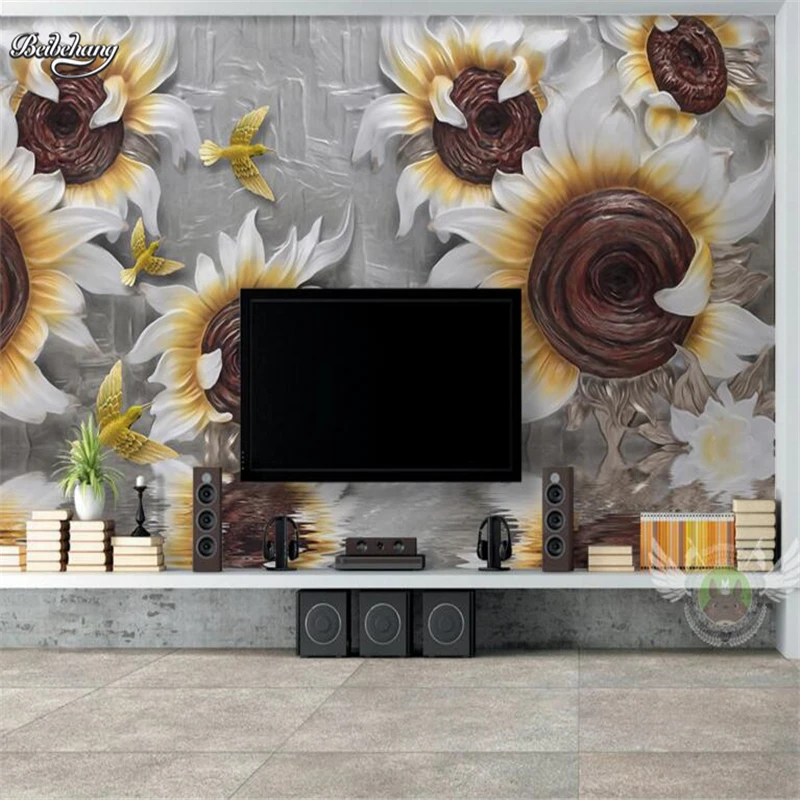 3D рельефный трехмерный цветок подсолнуха франшиза ТВ фон на заказ большой