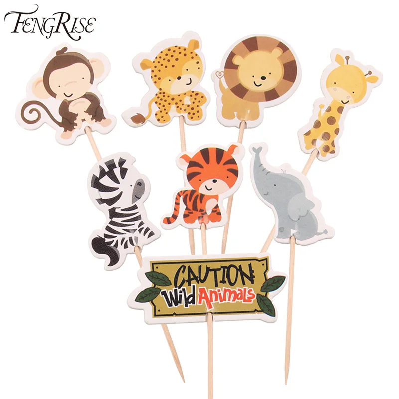 FENGRISE 24 шт. сафари джунгли животное кекс топперы выбирает День рождения украшения