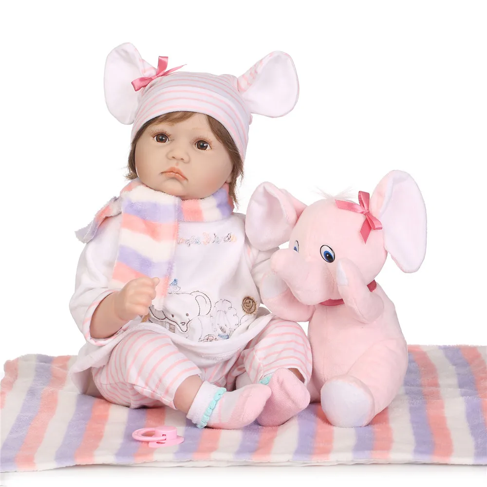 

New NPK brand bebe doll reborn 22"55cm silicone baby doll toys real alive girl with pink elephant bonecas reborn oyuncak bebek