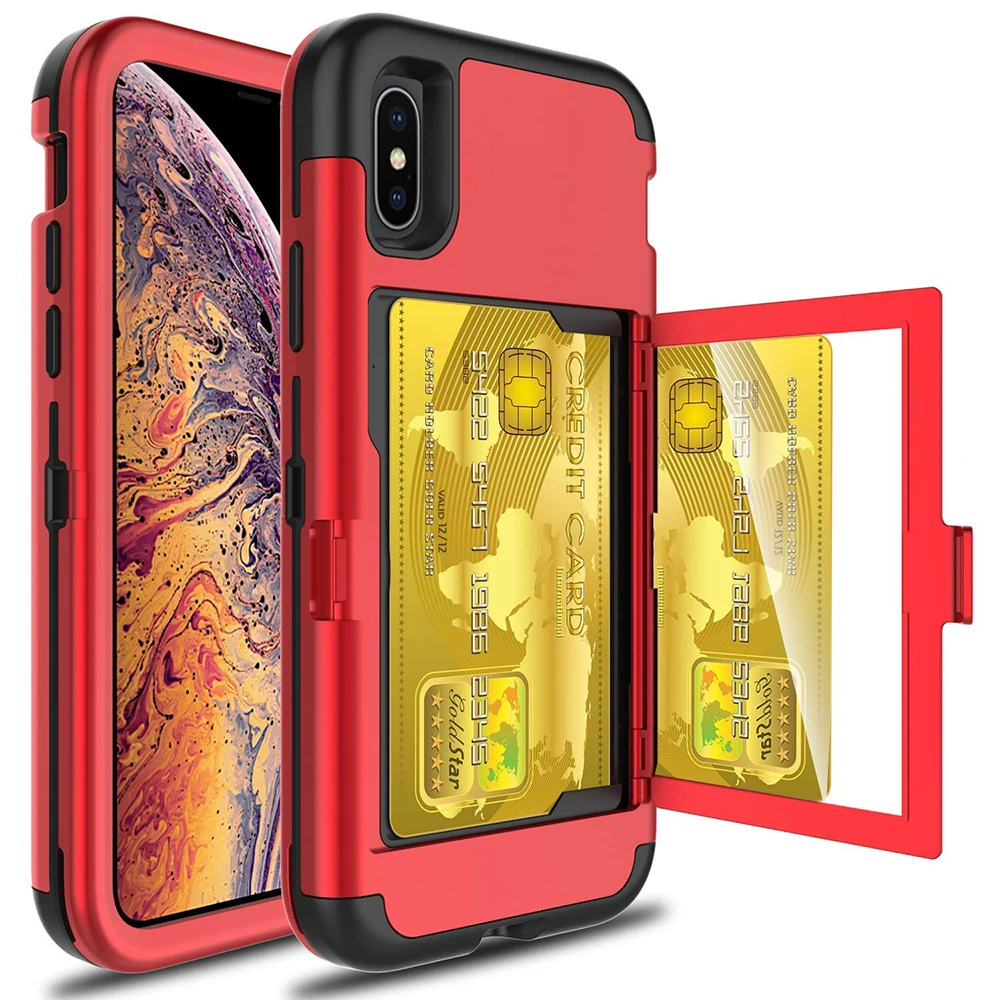 Для iPhone Xs Max X 7 8 Plus чехол для кошелька слот Держатель Скрытая задняя зеркало