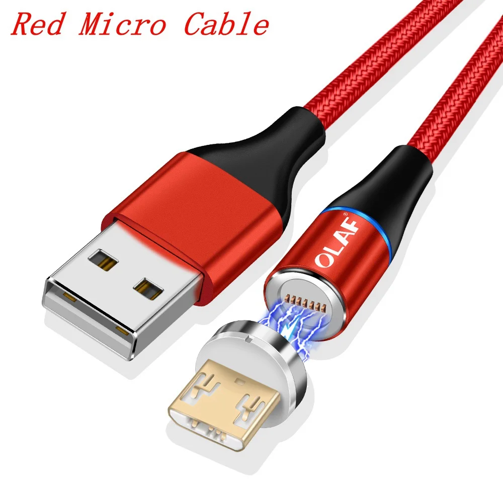 red micro cable Магнитный зарядный кабель OLAF Quick Charge 3,0 Micro usb type C 3A Быстрая зарядка Магнитный кабель для iPhone huawei samsung Xiaomi LG - Цвет: red micro cable
