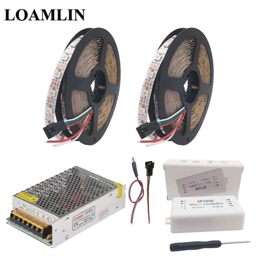 SK6812 RGBW Светодиодная лента с usb-питанием+ SP105E Bluetooth RGB Led контроллер+ DC5V Питание адаптер Комплект 5 м 10 м 15 м 20 Вт, 30 Вт, 60 светодиодов/m