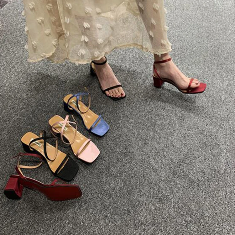 

Female Sandal Ankle Strap Beige Heeled Sandals High Heels Comfort Shoes For Women 2019 Women's Open Toe All-Match Ladies Black