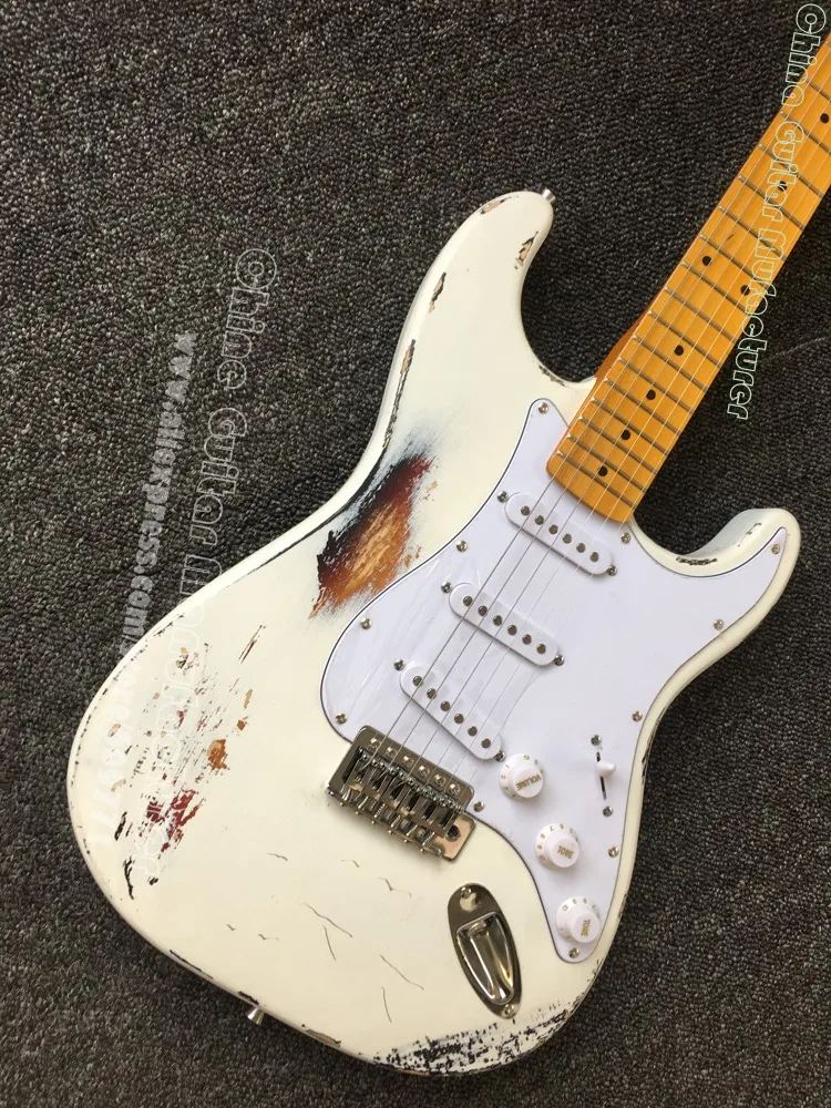 Новинка 2019 мощная электрическая гитара Relic white over Sunburst состаренная Jimi Hendrx