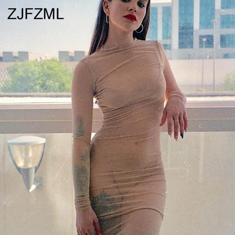 Прозрачное Сетчатое сексуальное Бандажное платье с круглым вырезом для женщин