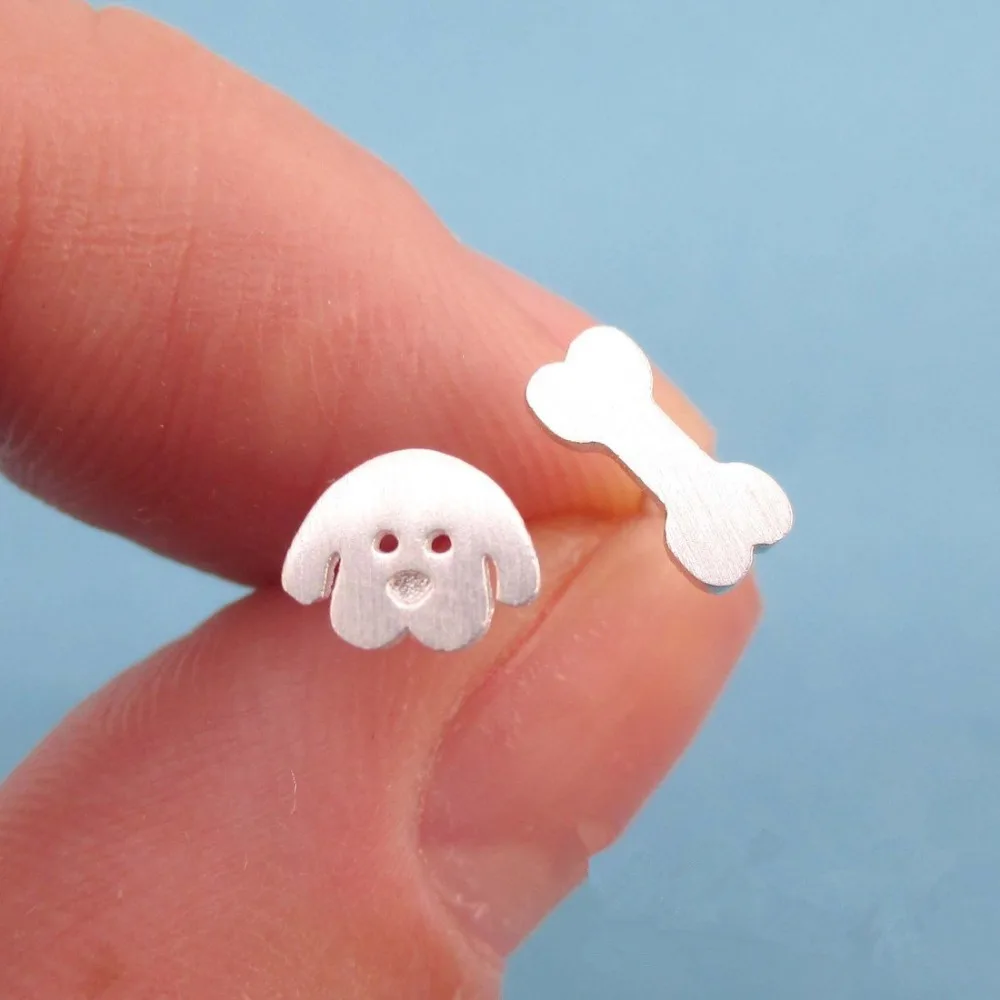 

Puppy Dog Face and Bone Shaped Stud Earrings Tiny Cartoon Earrings For Women Girl Animal Jewelry