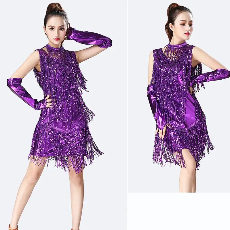 Purple Новое платье для латинских танцев, женские платья для латинских танцев, сексуальные платья для сальсы/бальных танцев/Танго/ча-ча/румбы/самбы/платья для латинских танцев - Цвет: Purple