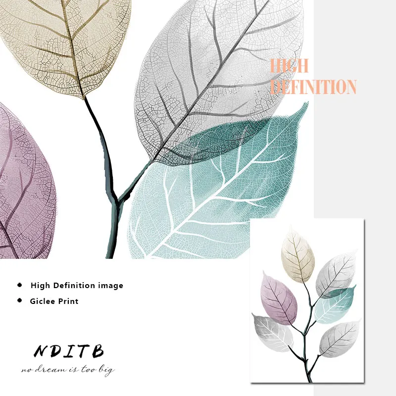 Цветной прозрачный постер с листьями абстрактный скандинавский настенный