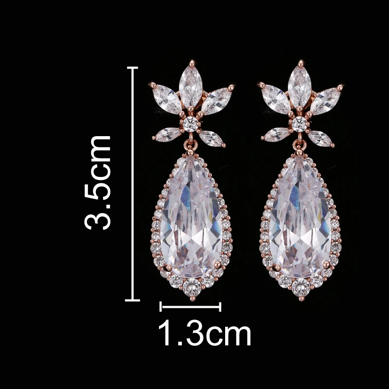 LOWAY Роскошные цирконами элегантные вечерние свадебные украшения Water Drop Длинные CZ