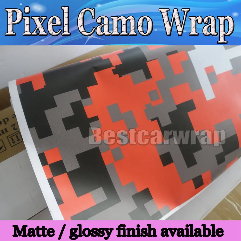 Large Digital Orange Tiger Camouflage Vinyl wrap Film with air Free / Pixel Car Sticker foil 1.52x30m/Roll 5x98ft |