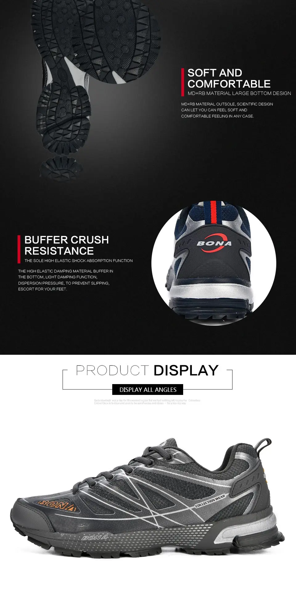 BONA New Fashion Outdoor Men Casual Shoes Trendy Comfortable Mens Sneakers Breathable Lightweight Man Walking Trainers