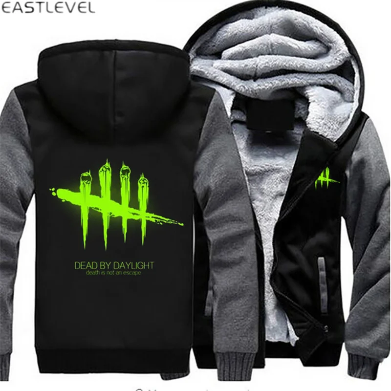 Горячая игра Dead by Daylight светящиеся мужские толстовки толстовка на молнии Зимняя Теплая Флисовая утепленная куртка пальто размера плюс 6XL - Цвет: Grey