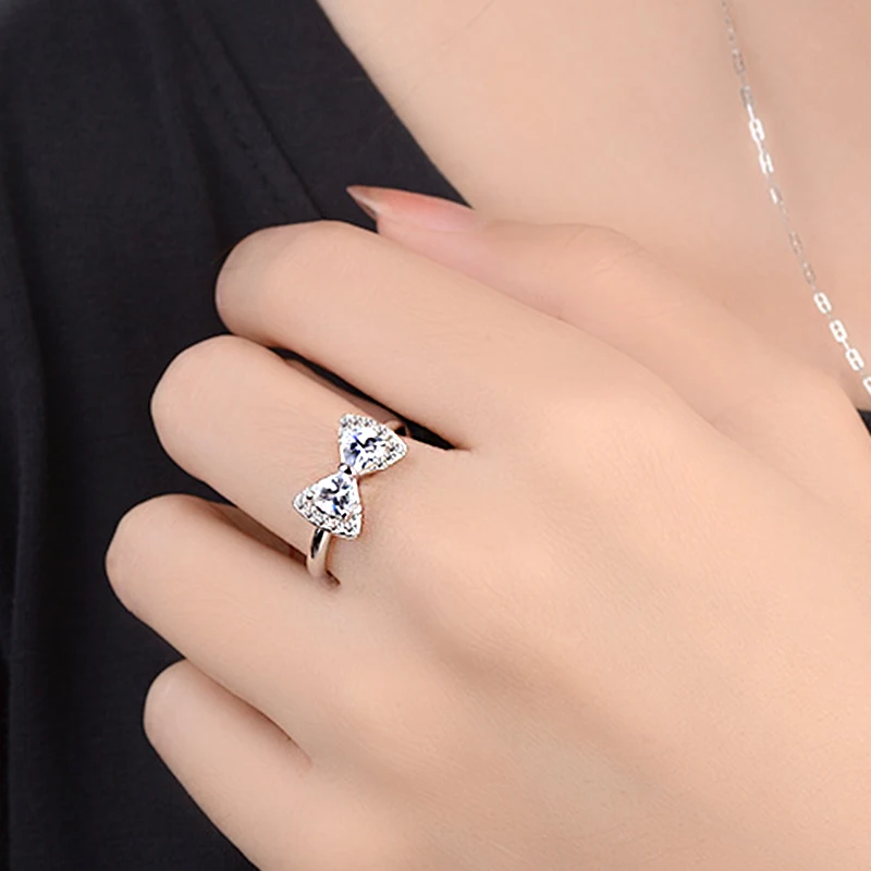 Wholesale 12pcs Bowknot Resizable Rings Crystal 5A Zirconia Fashion Wedding Party Jewelry Valentine's Gifts For Women Girl | Украшения